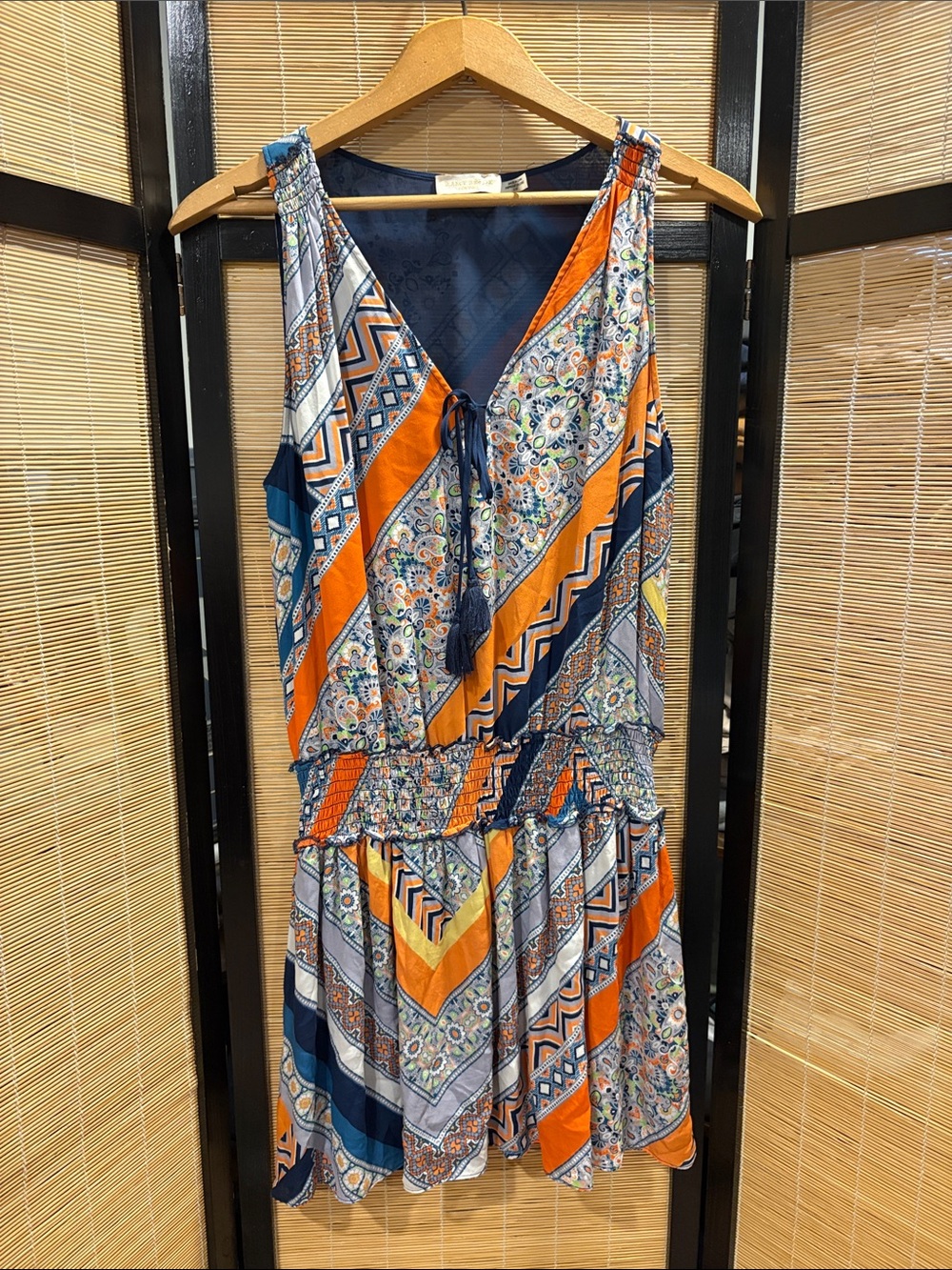 Ramy Brook Orange & Navy Patterned Mini Dress